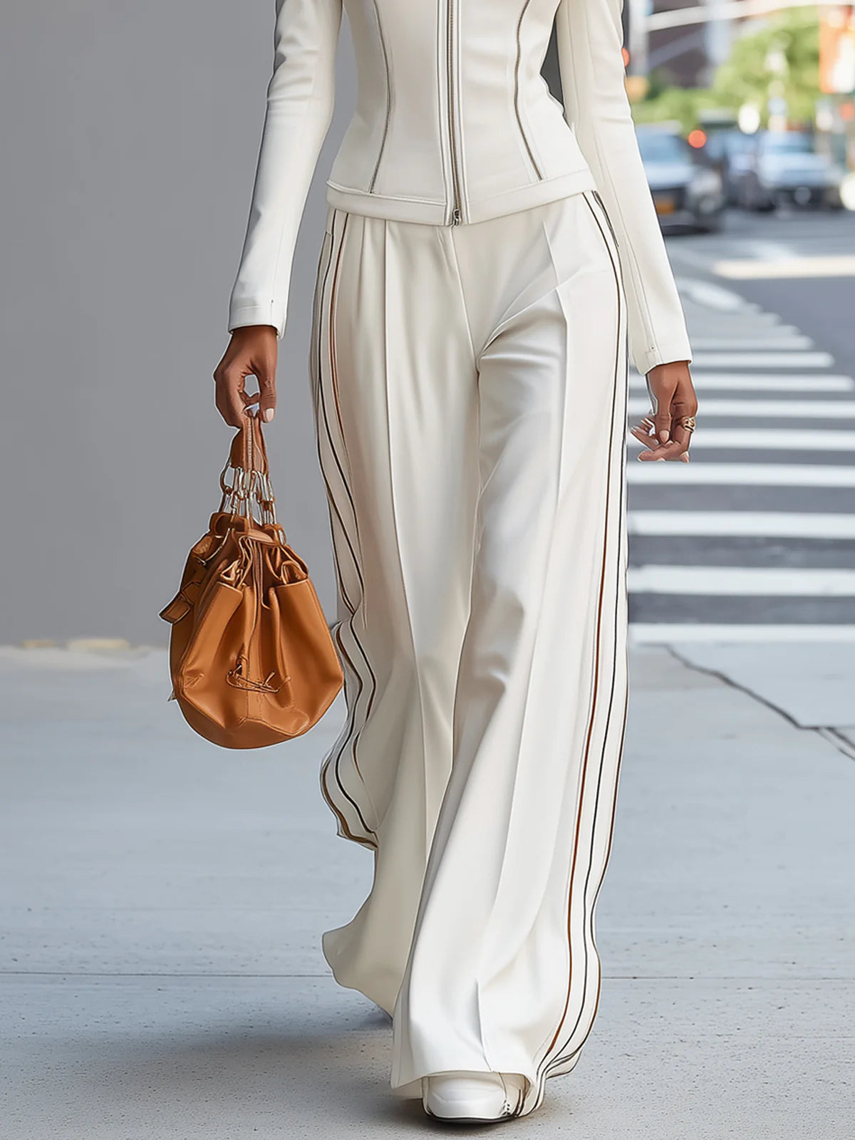 Valentina - Conjunto elegante de pantalón ancho con cremallera