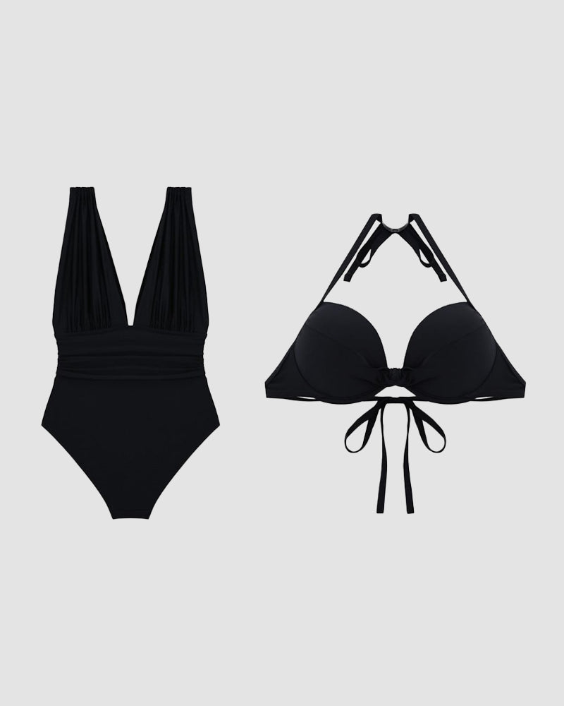 Maillot de baño moldeador de lujo con escote en V profundo