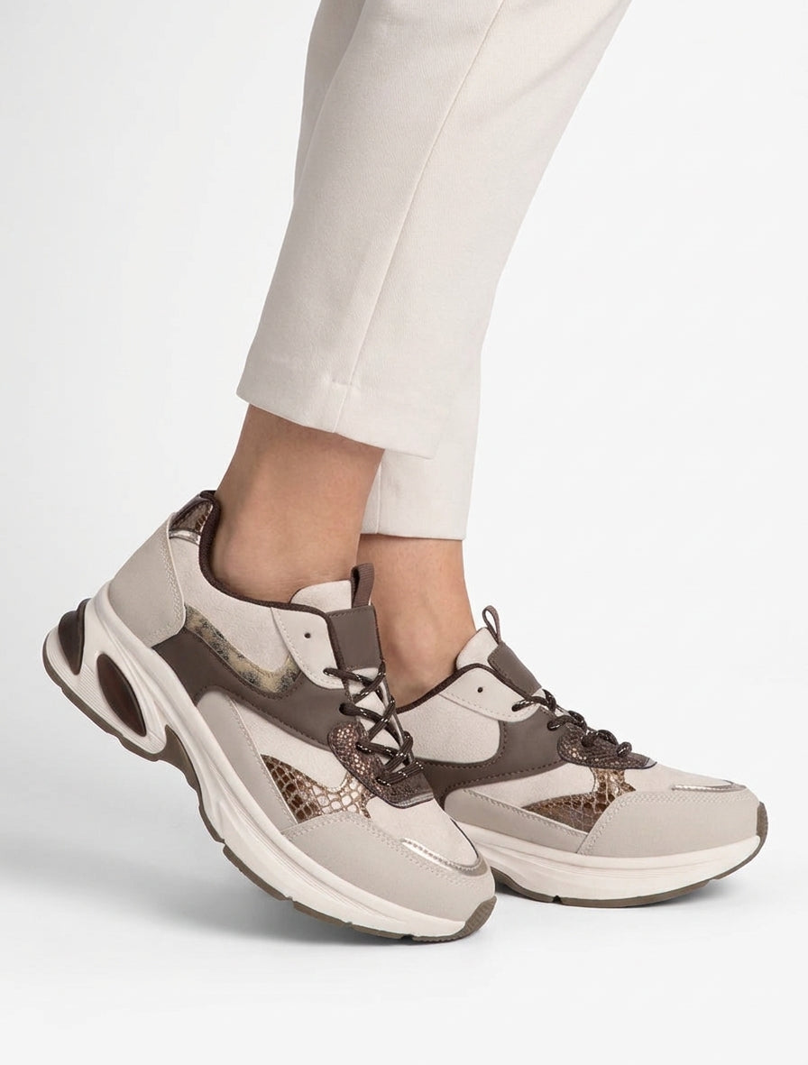 Zapatillas de ante sintético y pitón iridiscente - Beige
