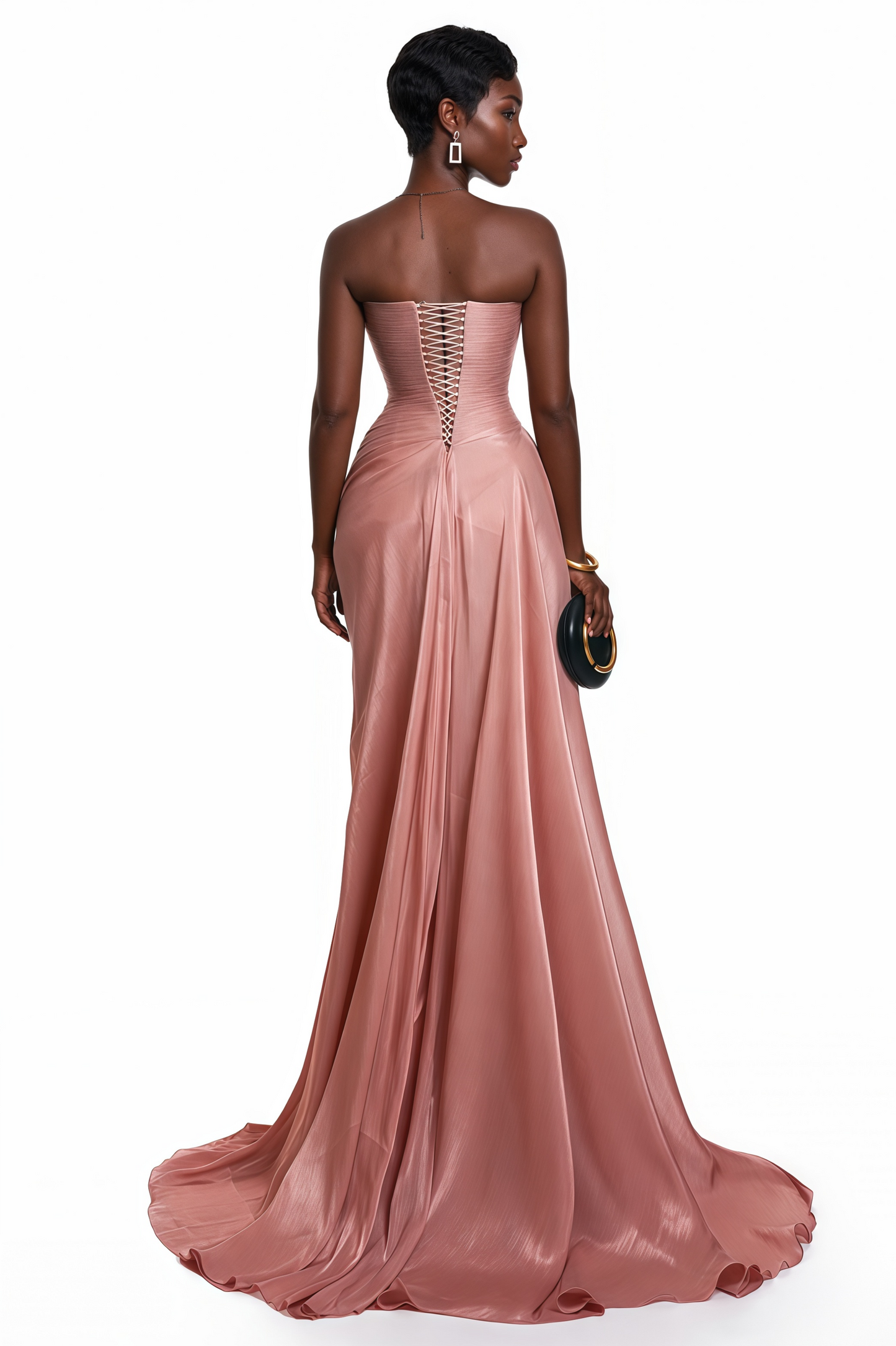 Aurethia - Vestido maxi asimétrico fruncido en rosa