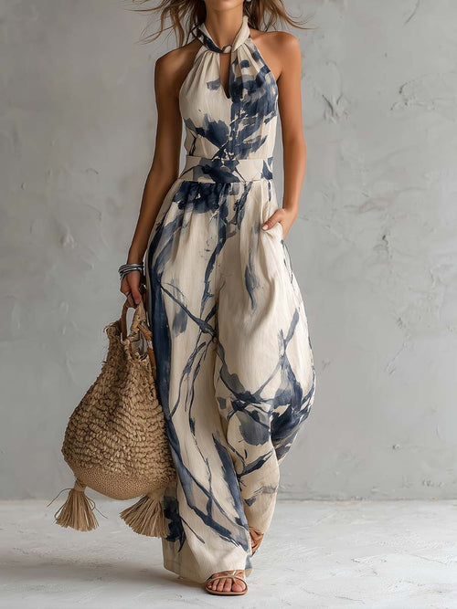 Daniela - Mono elegante de pierna ancha con estampado artístico