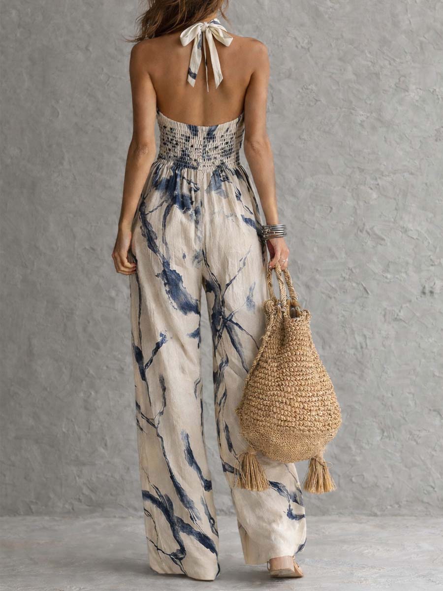 Daniela - Mono elegante de pierna ancha con estampado artístico