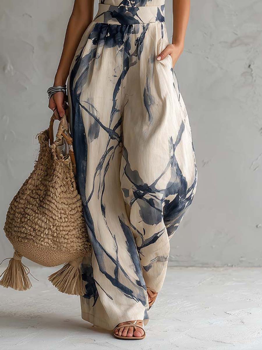Daniela - Mono elegante de pierna ancha con estampado artístico
