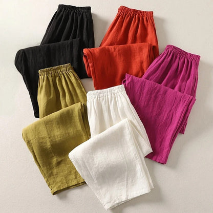 Pantalón fluido de algodón y lino
