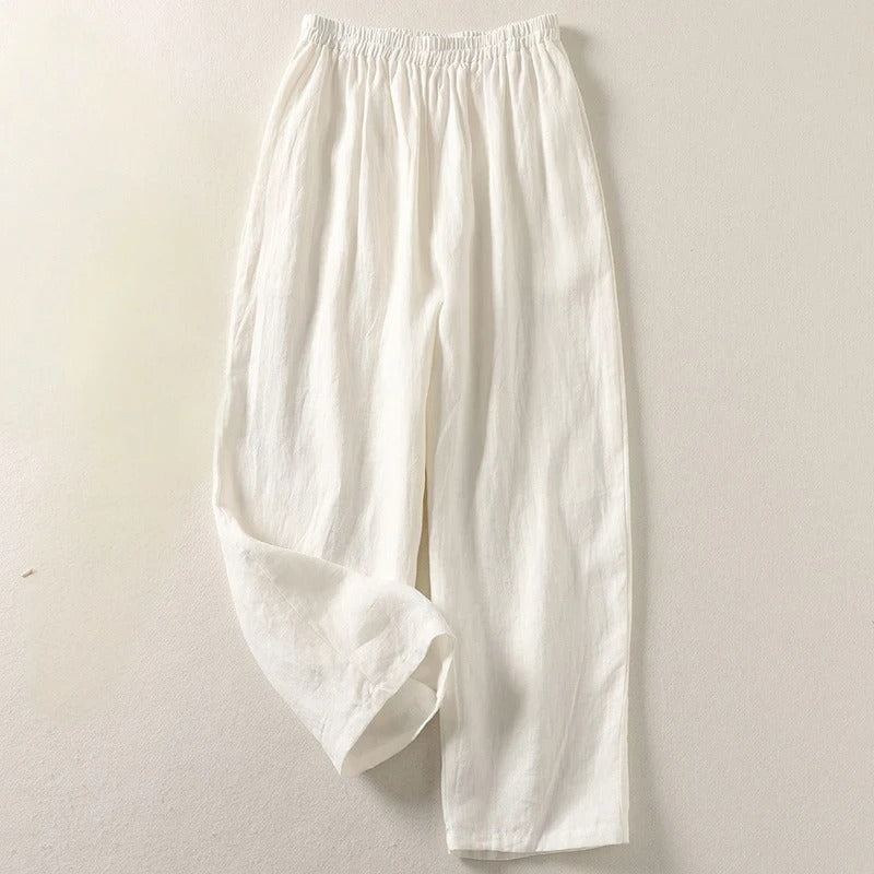 Pantalón fluido de algodón y lino