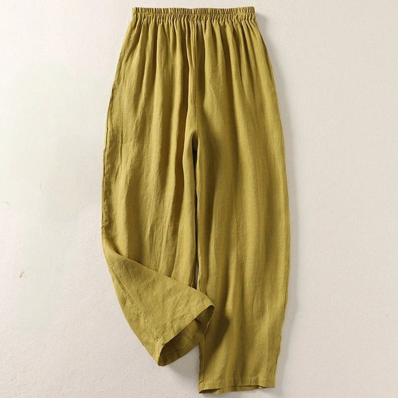 Pantalón fluido de algodón y lino