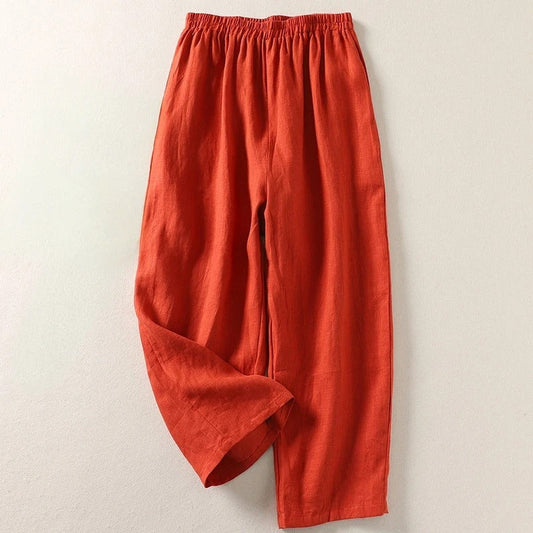 Pantalón fluido de algodón y lino