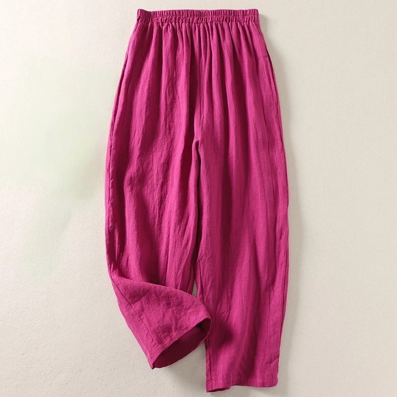 Pantalón fluido de algodón y lino