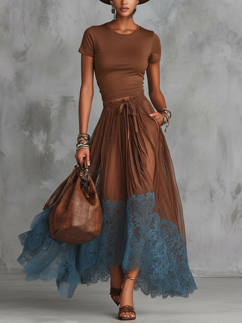 Valeria - Conjunto maxi elegante con falda de tul