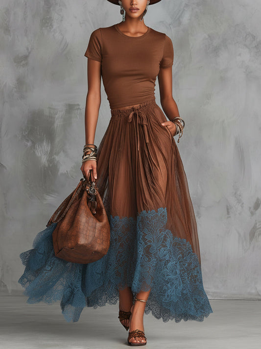 Valeria - Conjunto maxi elegante con falda de tul