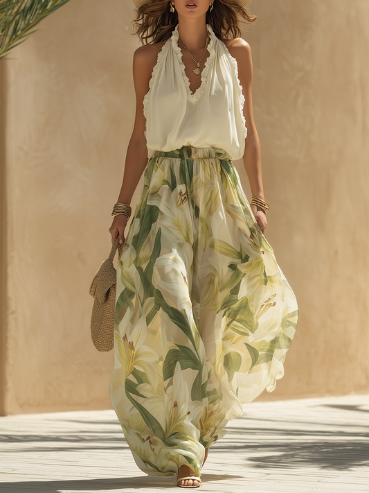 Livia | Conjunto fluido con estampado de lirios y diseño elegante
