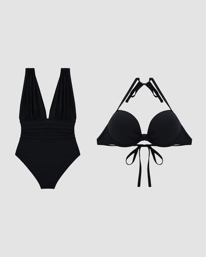 Maillot de baño moldeador de lujo con escote en V profundo