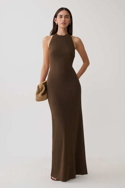 Halley Back T-Strap Maxi Dress - Chocolate