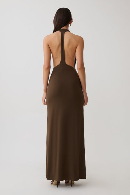 Halley Back T-Strap Maxi Dress - Chocolate