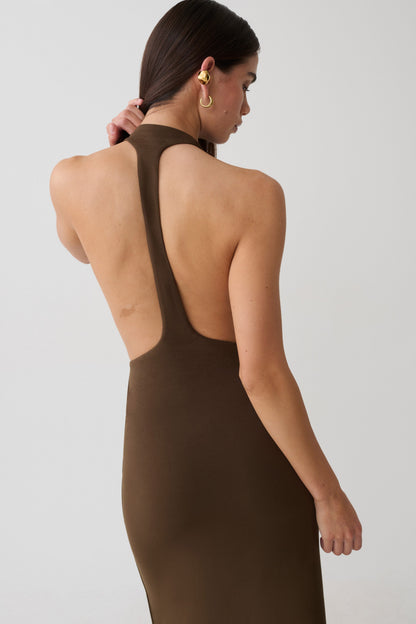 Halley Back T-Strap Maxi Dress - Chocolate