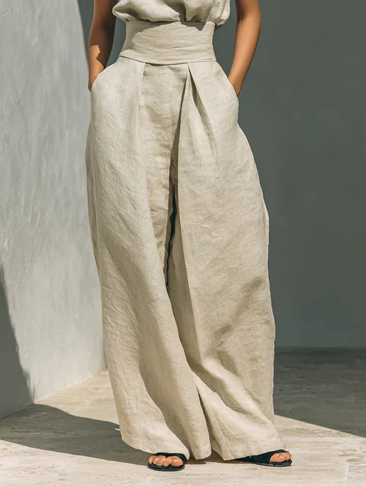 Flor™ | Conjunto de blusa sin mangas y pantalón ancho en lino y algodón