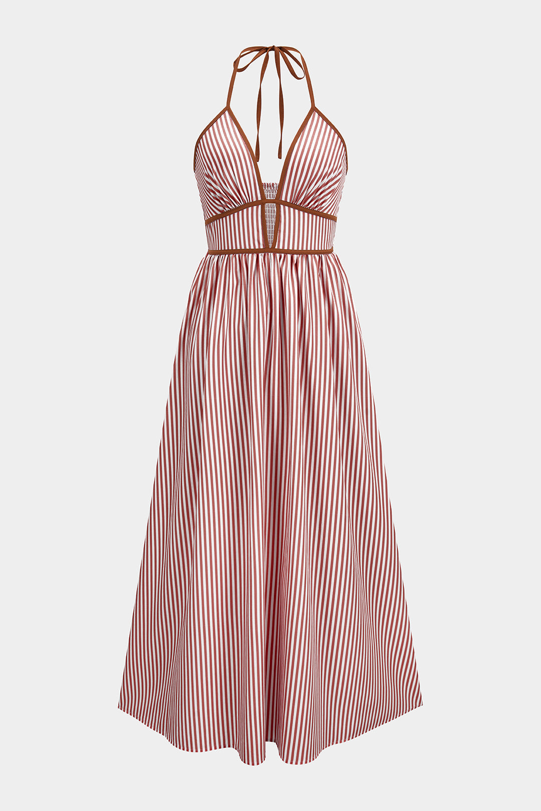 Azelith - Vestido maxi halter de rayas primaverales