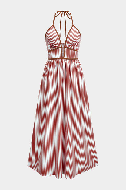 Azelith - Vestido maxi halter de rayas primaverales