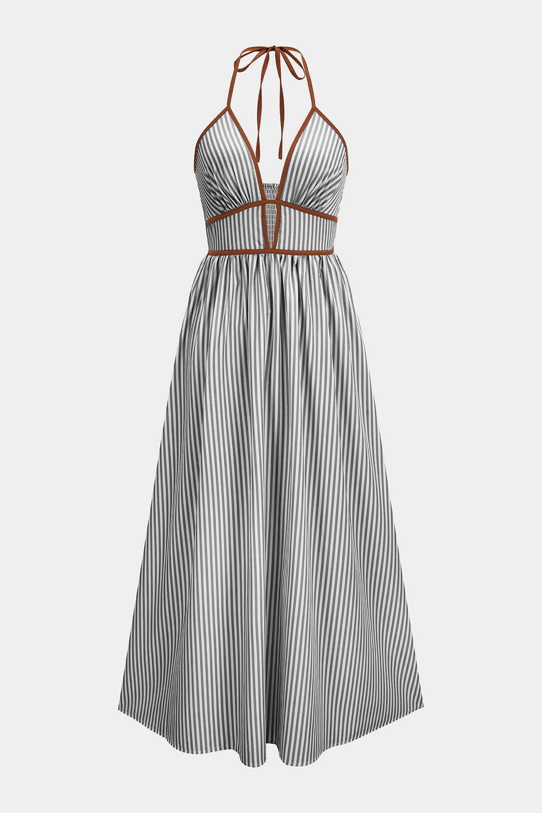 Azelith - Vestido maxi halter de rayas primaverales