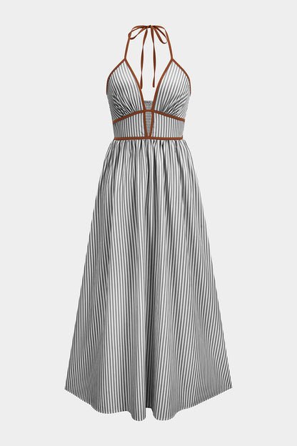 Azelith - Vestido maxi halter de rayas primaverales