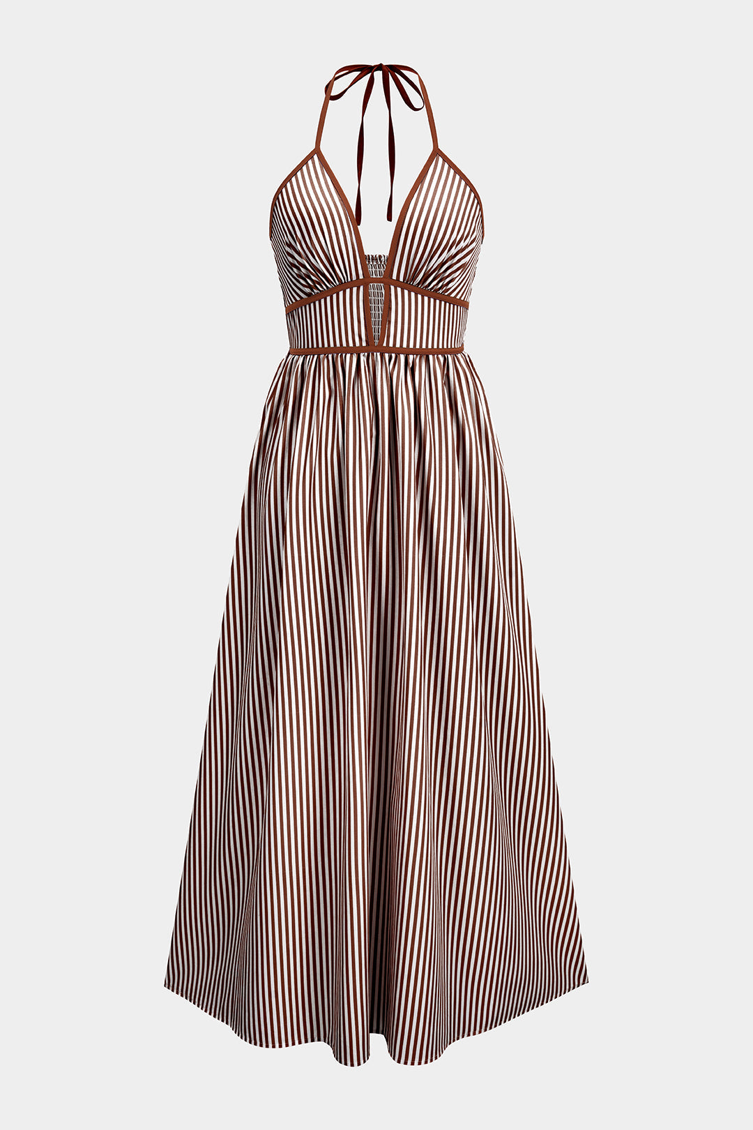 Azelith - Vestido maxi halter de rayas primaverales