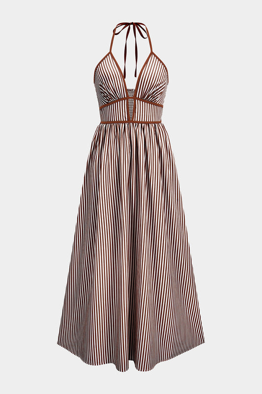 Azelith - Vestido maxi halter de rayas primaverales