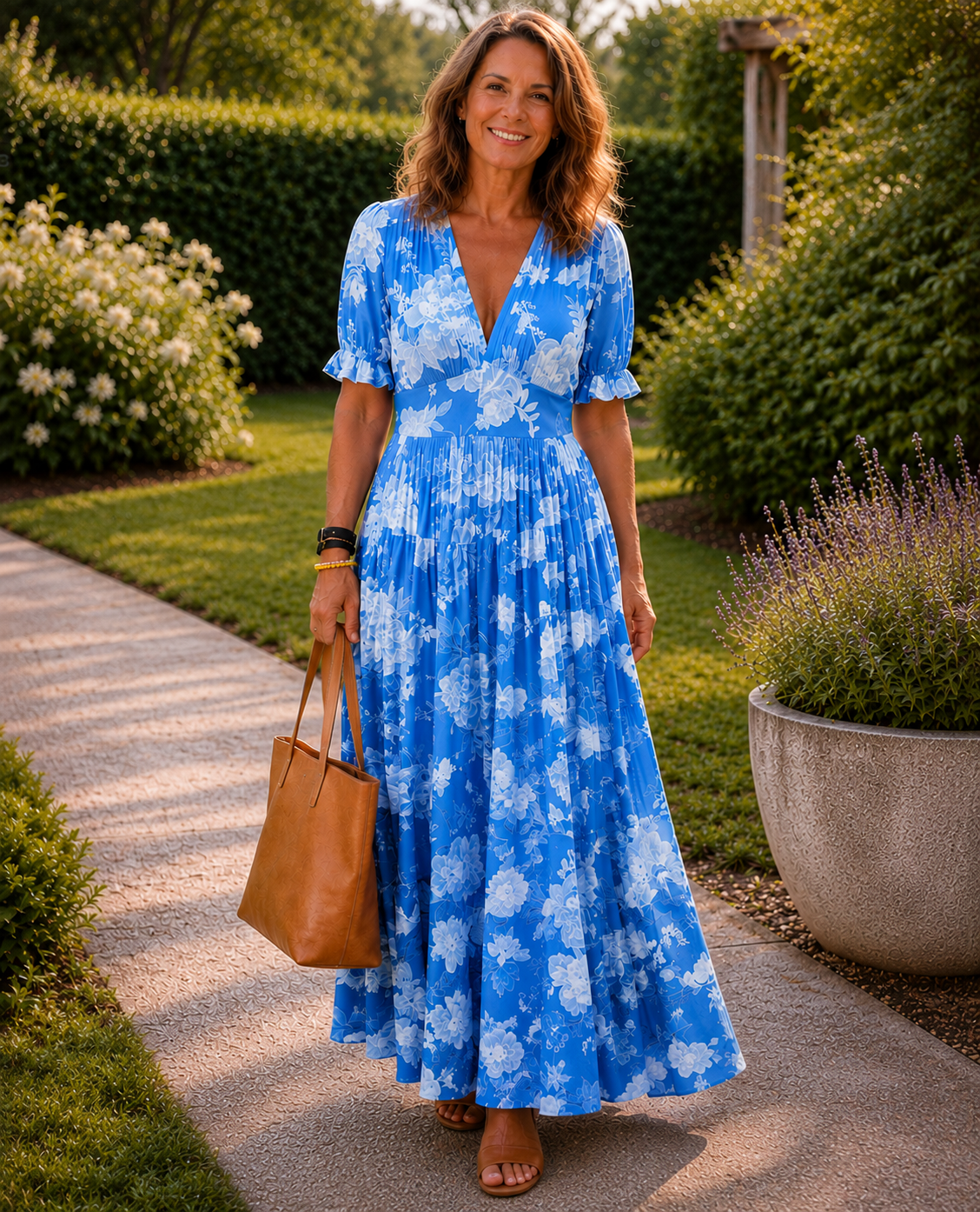 Adèle | Vestido midi floral sin mangas con escote en V