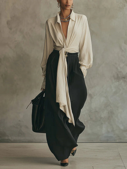 Serena - Conjunto elegante con pantalón recto y lazada