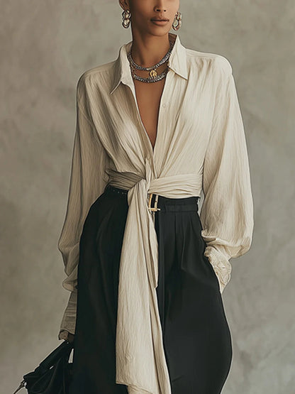 Serena - Conjunto elegante con pantalón recto y lazada