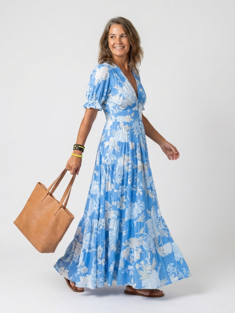 Adèle | Vestido midi floral sin mangas con escote en V