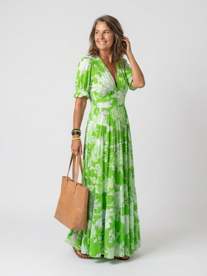 Adèle | Vestido midi floral sin mangas con escote en V