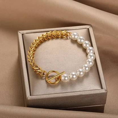 Pulsera de oro elegante con perlas