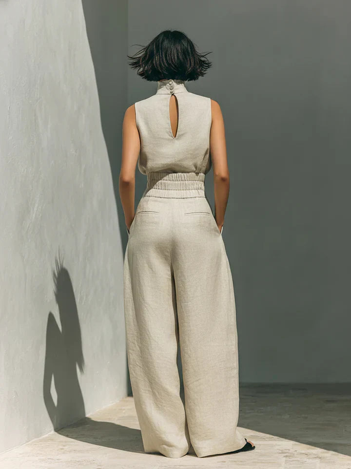 Flor™ | Conjunto de blusa sin mangas y pantalón ancho en lino y algodón