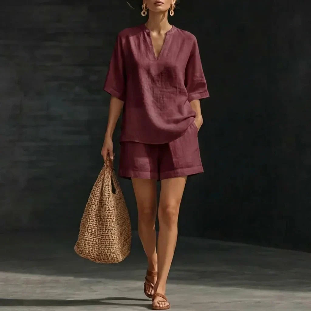 Soraya | Conjunto con textura de lino de dos piezas para mujer