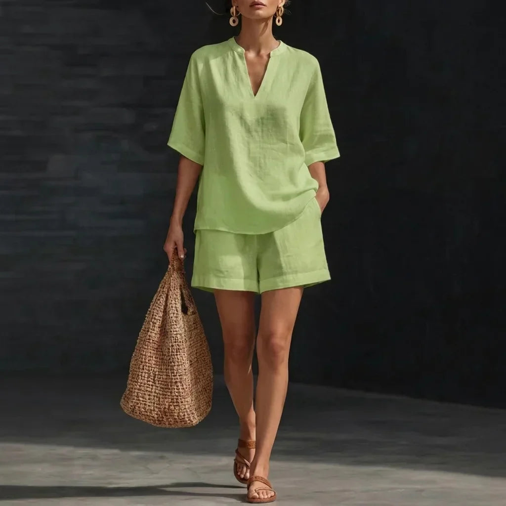 Soraya | Conjunto con textura de lino de dos piezas para mujer