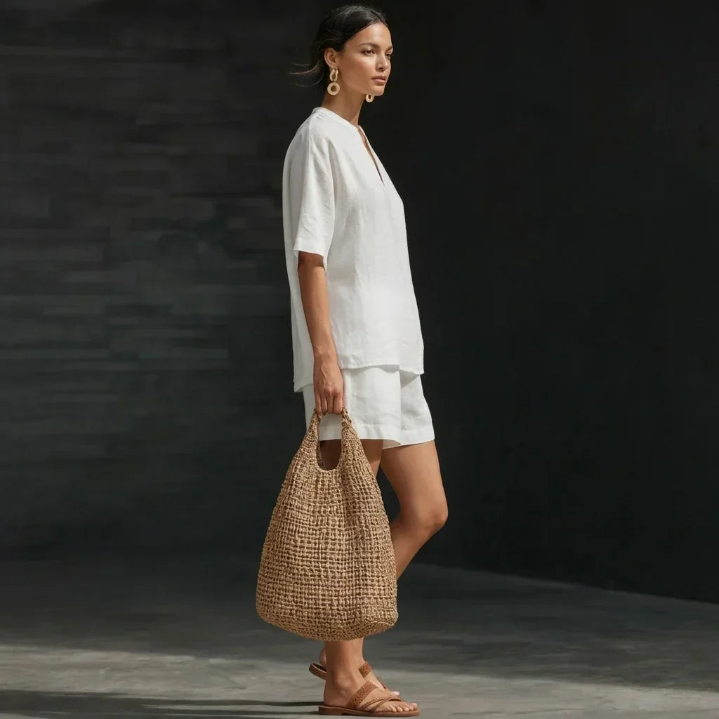 Soraya | Conjunto con textura de lino de dos piezas para mujer