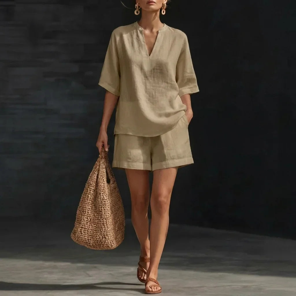 Soraya | Conjunto con textura de lino de dos piezas para mujer