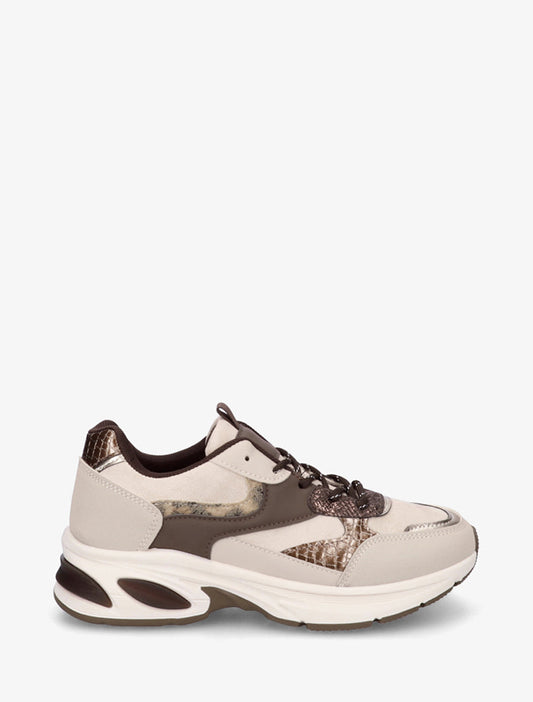 Zapatillas de ante sintético y pitón iridiscente - Beige