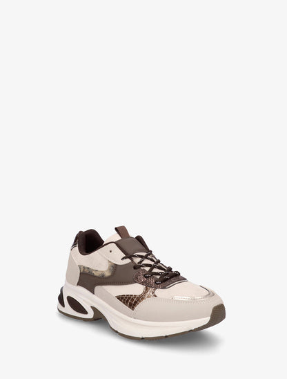 Zapatillas de ante sintético y pitón iridiscente - Beige