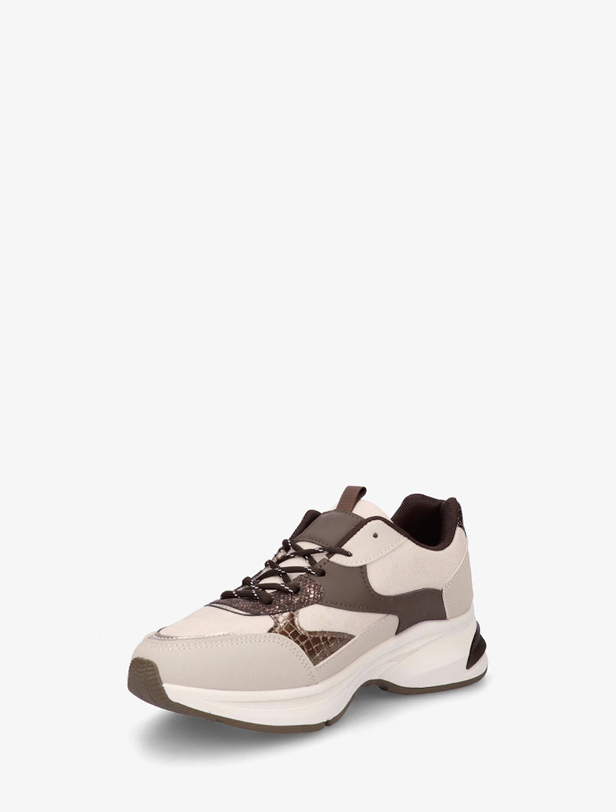 Zapatillas de ante sintético y pitón iridiscente - Beige