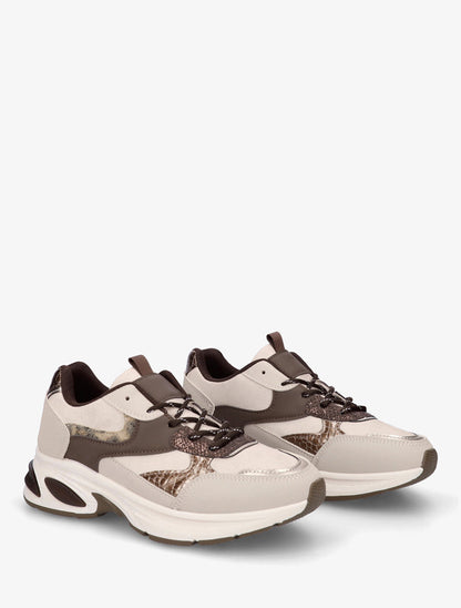 Zapatillas de ante sintético y pitón iridiscente - Beige