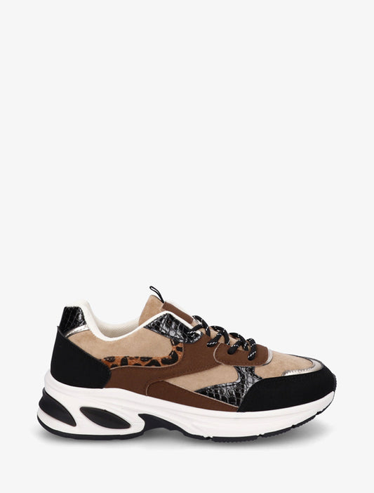 Zapatillas deportivas de ante sintético y pitón irisado - Negro