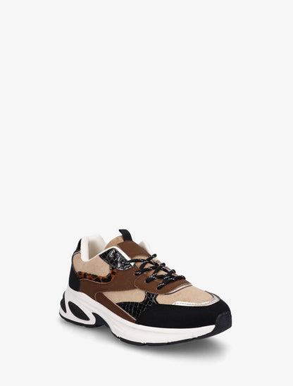 Zapatillas deportivas de ante sintético y pitón irisado - Negro