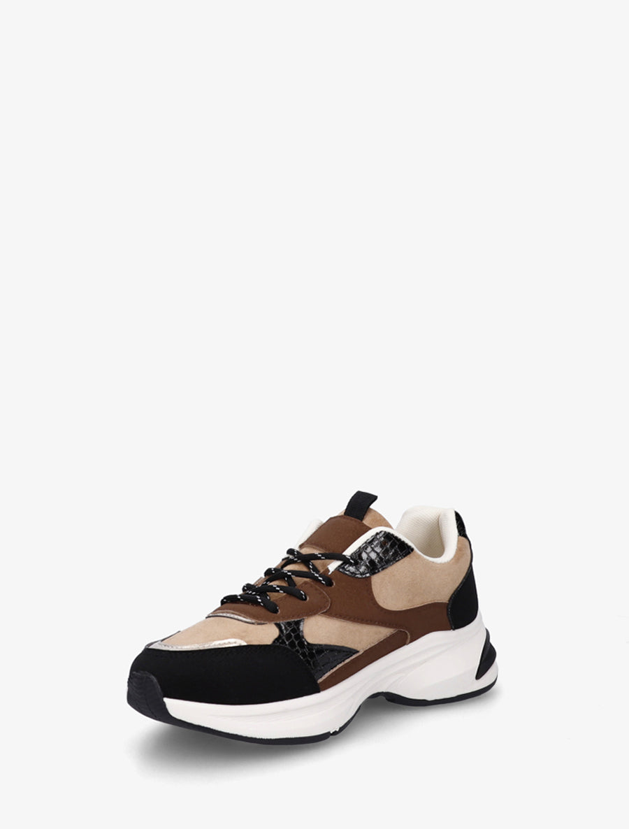 Zapatillas deportivas de ante sintético y pitón irisado - Negro