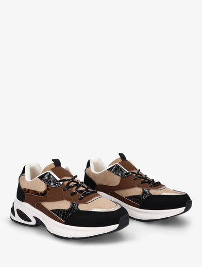 Zapatillas deportivas de ante sintético y pitón irisado - Negro
