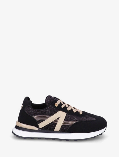 Zapatillas efecto nobuk y tejido irisado con pieza en V - Negro