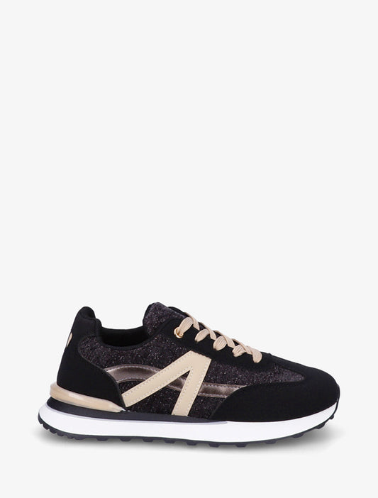 Zapatillas efecto nobuk y tejido irisado con pieza en V - Negro