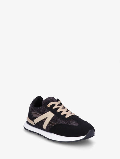 Zapatillas efecto nobuk y tejido irisado con pieza en V - Negro