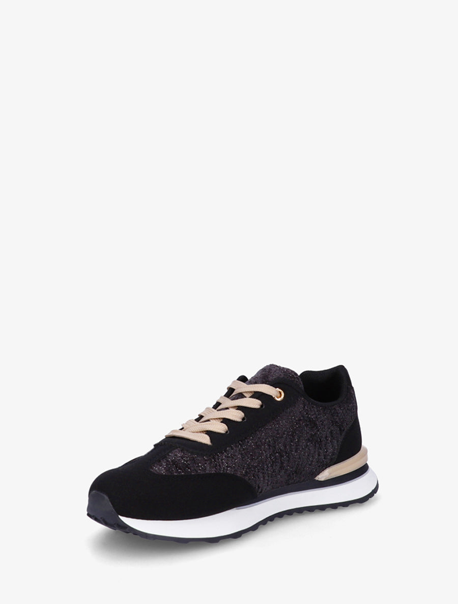 Zapatillas efecto nobuk y tejido irisado con pieza en V - Negro