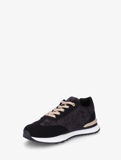 Zapatillas efecto nobuk y tejido irisado con pieza en V - Negro